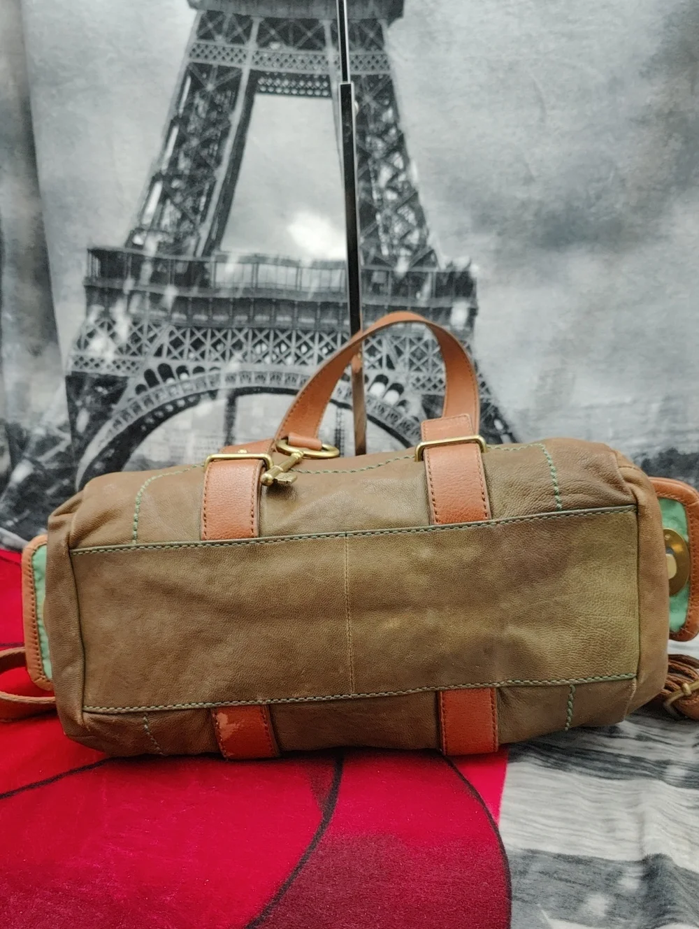 Fossil Mason Satchel Olive Green & Brown Y2k